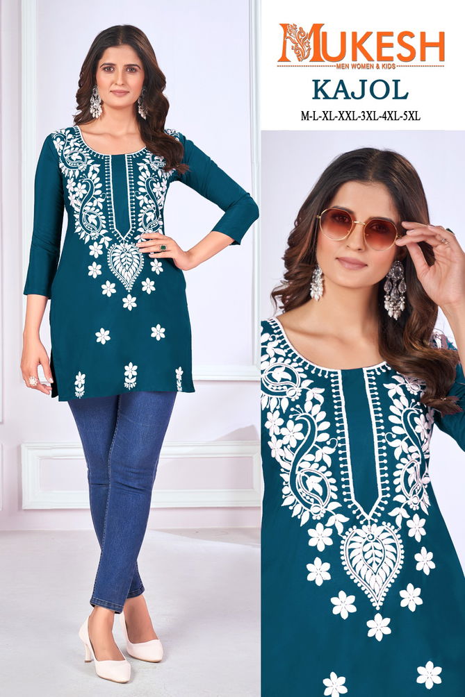 Kajol By Banwery Malai Rayon Chikankari Work Short Kurtis Wholesale Price In Surat